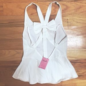 Cute White Peplum Tank Top With Bow Size Small